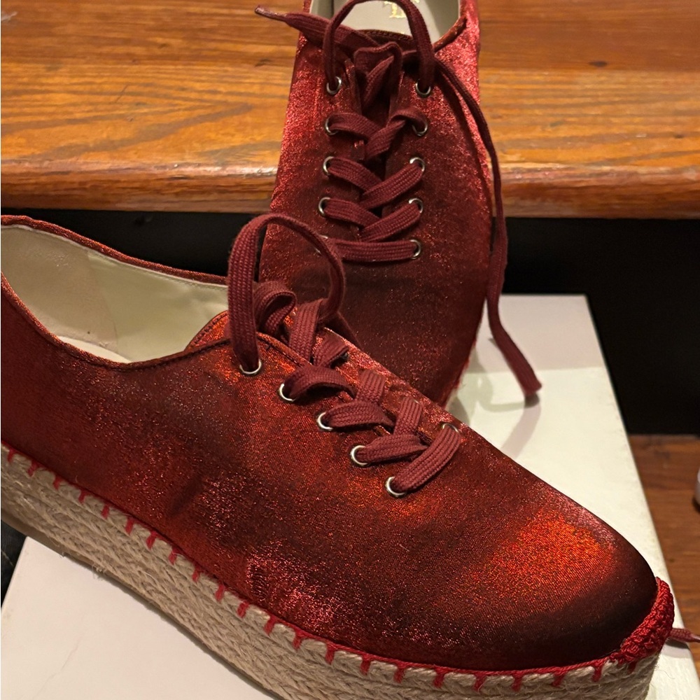 Red Espadrille Lace-Up Women's Shoes